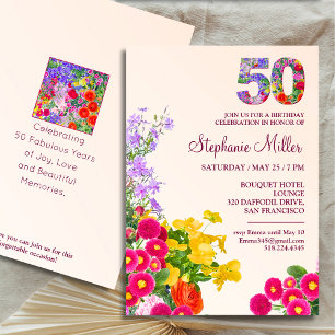 50th birthday party floral modern 50 years party invitation