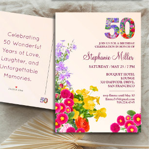 50th birthday party floral modern 50 years party postcard