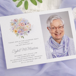 50th Birthday Party Flower Bouquet Photo Surprise Invitation