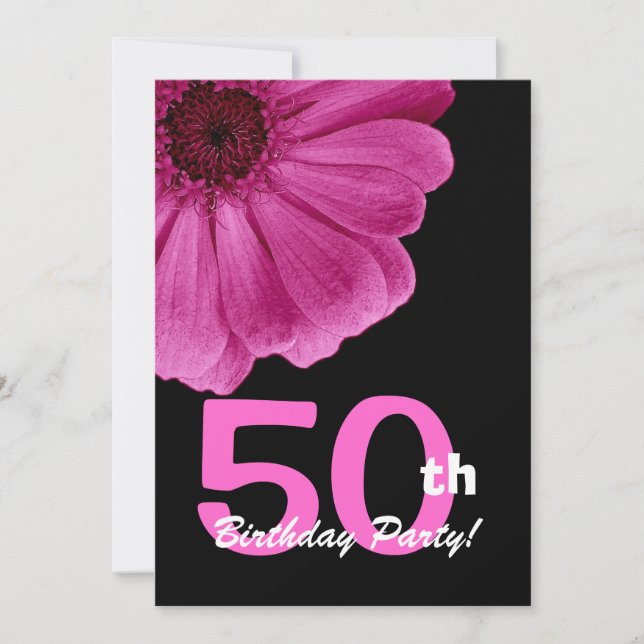 50th Birthday Party For Her Pink Daisy W1818 Invitation (Front)