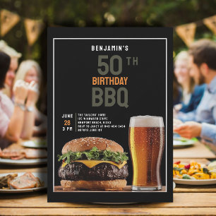 50th Birthday Party for Men Backyard BBQ Black Invitation