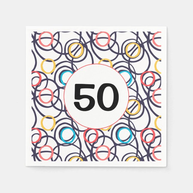 50th Birthday Party Funky Doodles Napkin (Front)