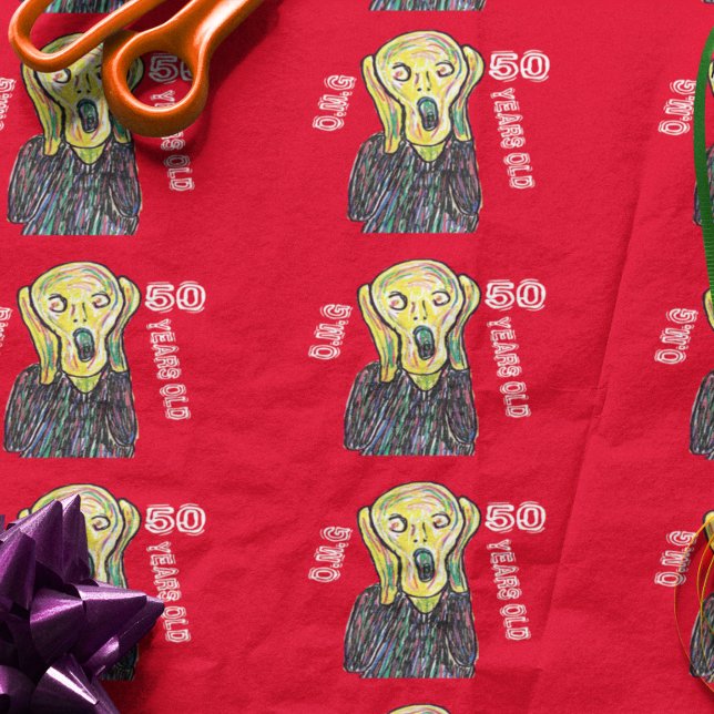 50th birthday party funny The Scream OMG Wrapping  Wrapping Paper (Creator Uploaded)