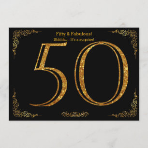 50th Birthday party,Gatsby styl,black gold glitter Invitation