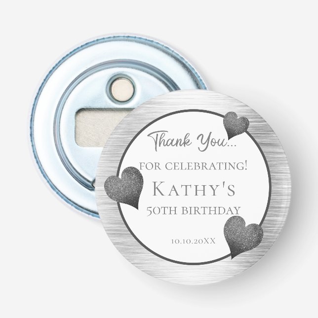 50th Birthday Party Gift Silver Bottle Opener (Front)