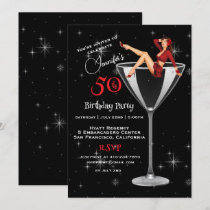 50th Birthday Party Girl In Martini Glass  Invitation