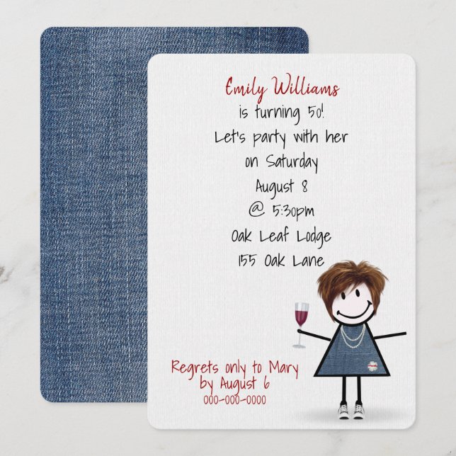 50th Birthday Party Girl in Sneakers with Wine Invitation (Front/Back)