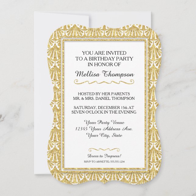 50th Birthday Party Glam Great Gatsby Style Invitation (Back)