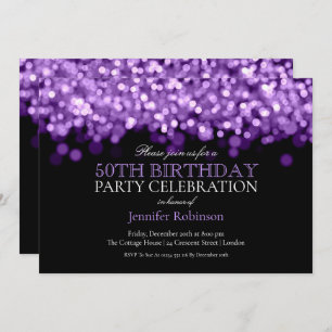50th Birthday Party Glam Purple Lights Invitation