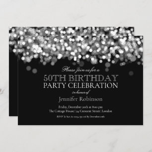 50th Birthday Party Glam Silver Lights Invitation