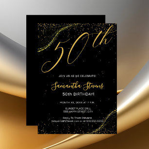 50th Birthday Party Gold and Black Invitation