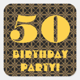 50th Birthday Party Gold and Black V001 Square Sticker