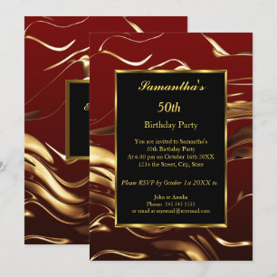 50th Birthday Party Gold Black Burgundy Abstract Invitation