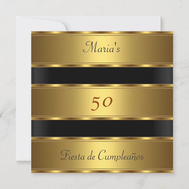 50th birthday Party Gold Black Cumpleaños Invitation (Front)