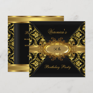 50th Birthday Party Gold Black Damask invite