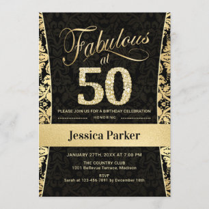 50th Birthday Party - Gold Black Invitation