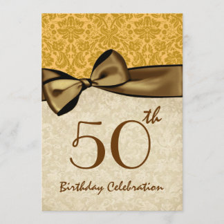50th Birthday Party GOLD Damask Bow Template W844