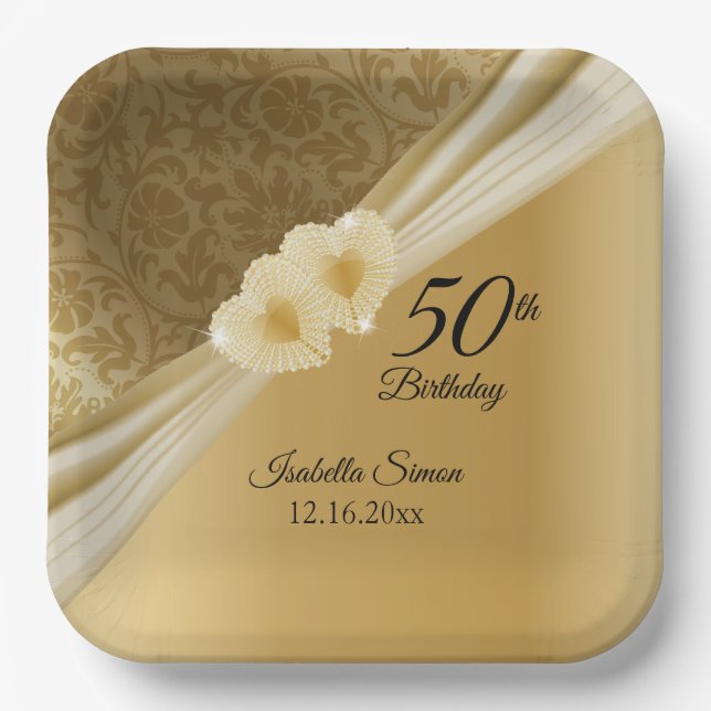 50th Birthday Party - Gold Design Paper Plate (Front)