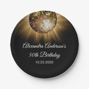 50th Birthday Party Gold Disco Ball Paper Plate