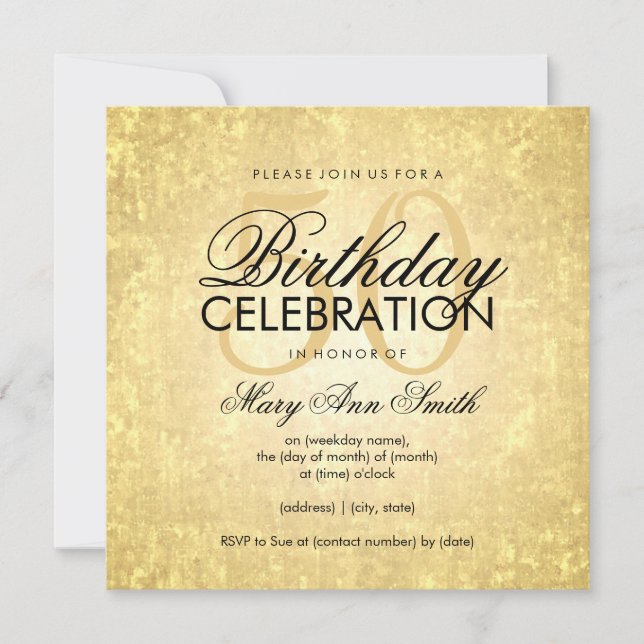 50th Birthday Party Gold Foil Look Confetti Stars Invitation (Front)