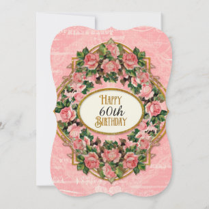 50th Birthday Party Gold Glitter Vintage Roses Invitation