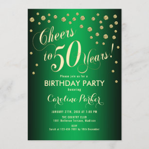 50th Birthday Party - Gold Green Invitation