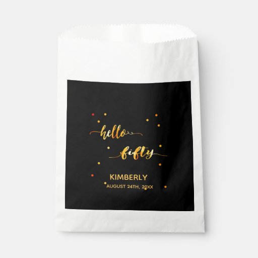 Image of 50th birthday party gold hello fifty black thanks Favour Bags