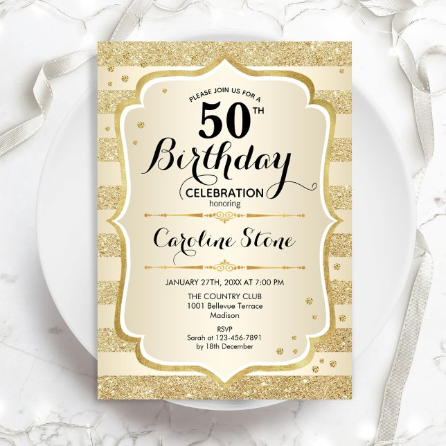 50th Birthday Party - Gold Invitation (Creator Uploaded)