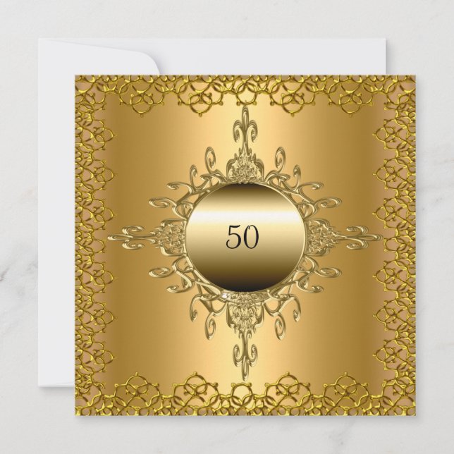 50th Birthday Party gold Invitation (Front)