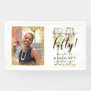 50th Birthday Party Gold Photo Banner