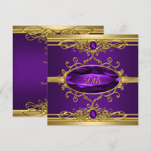 50th Birthday Party Gold Purple Diamond Invitation