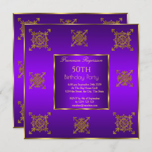 50th Birthday Party Gold Purple Invitation