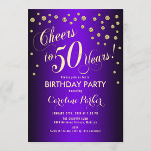 50th Birthday Party - Gold Purple Invitation