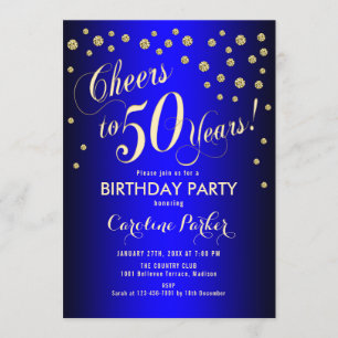 50th Birthday Party - Gold Royal Blue Invitation