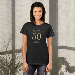 50th Birthday Party Gold Script Black T-Shirt