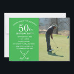 50th Birthday Party Golfer Green Par Golf Photo Invitation<br><div class="desc">50th Birthday party for a golfer,  for him. Green and white,  photo,  modern,  elegant Birthday party invitation. Please personalise it with your details.</div>