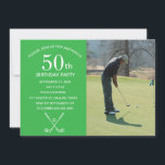 50th Birthday Party Golfer Green Par Golf Photo Invitation<br><div class="desc">50th Birthday party for a golfer,  for him. Green and white,  photo,  modern,  elegant Birthday party invitation. Please personalise it with your details.</div>