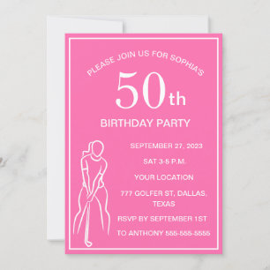 50th Birthday Party Golfer Pink Ladies Golf Par Invitation