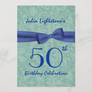 50th Birthday Party Green and Blue Bow W1469 Invitation