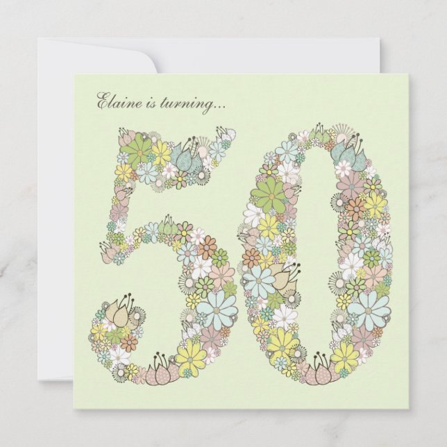 50th Birthday Party Green Blooms Custom Invitation (Front)