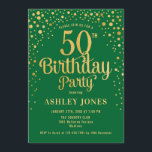 50th Birthday Party - Green & Gold Invitation<br><div class="desc">50th Birthday Party Invitation.
Elegant design in forest emerald green and faux glitter gold. Features stylish script font and confetti. Message me if you need custom age.</div>