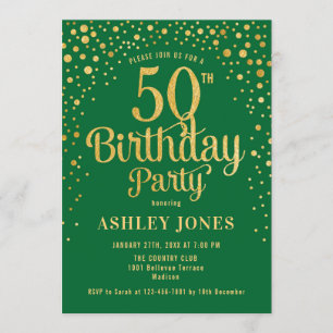 50th Birthday Party - Green & Gold Invitation