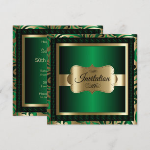 50th Birthday Party   Green Metallic & Gold Invitation