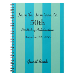 50th Birthday Party Guest Book Blue & Green Stripe