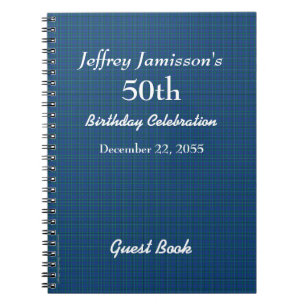 50th Birthday Party Guest Book Blue Plaid