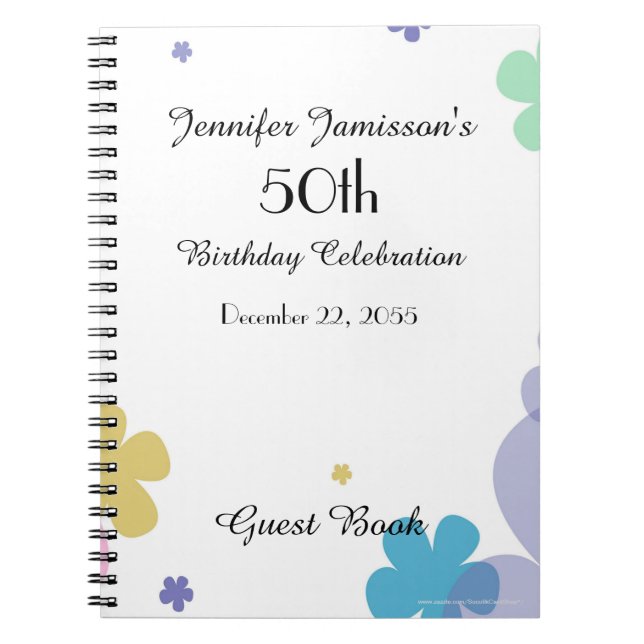 50th Birthday Party Guest Book, Festive Floral Notebook (Front)