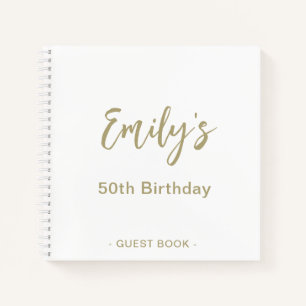 50th Birthday Party Guest Book   Gold White