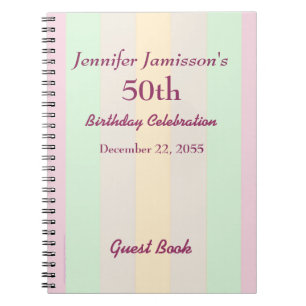 50th Birthday Party Guest Book Pastel Stripe