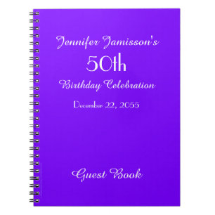 50th Birthday Party Guest Book Purple Notebook