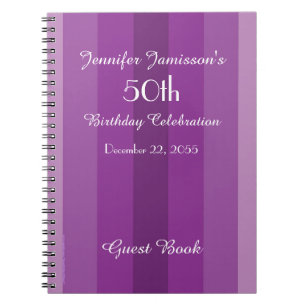50th Birthday Party Guest Book Purple Stripe